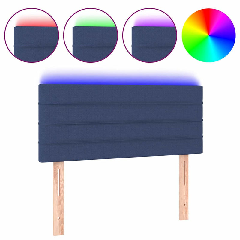 Tăblie de pat cu LED, albastru, 80x5x78/88 cm, textil