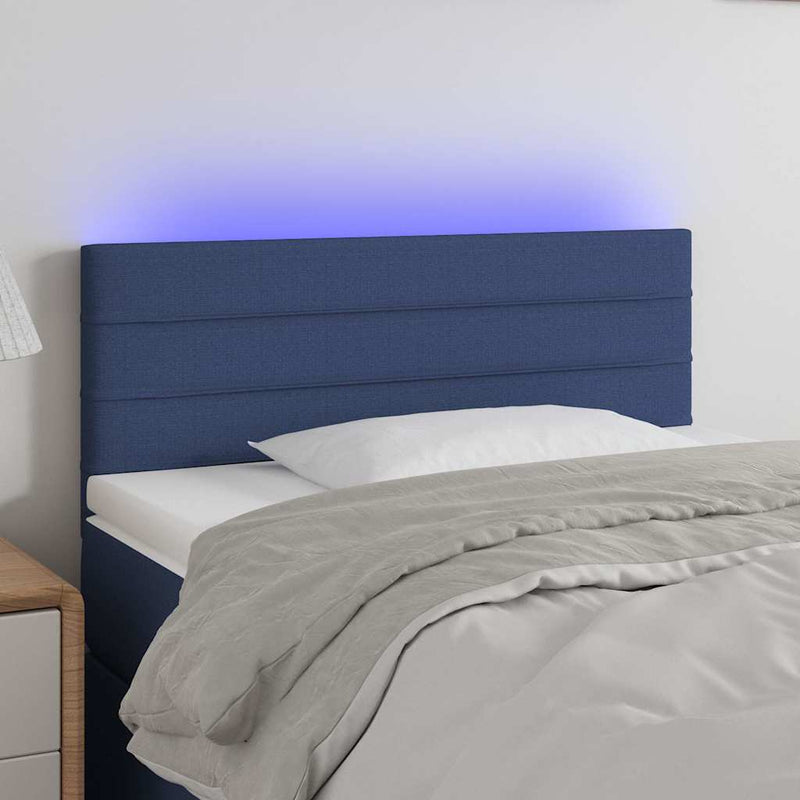 Tăblie de pat cu LED, albastru, 80x5x78/88 cm, textil