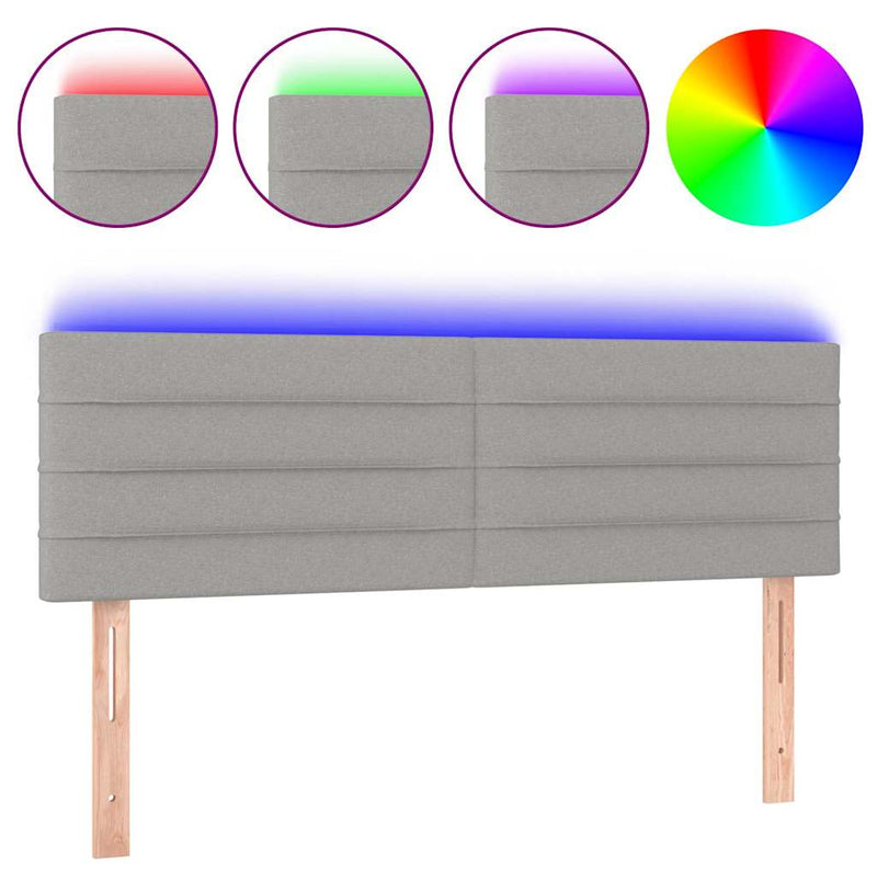 Tăblie de pat cu LED, gri deschis, 144x5x78/88 cm, textil