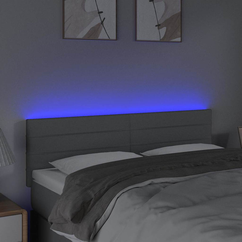 Tăblie de pat cu LED, gri deschis, 144x5x78/88 cm, textil