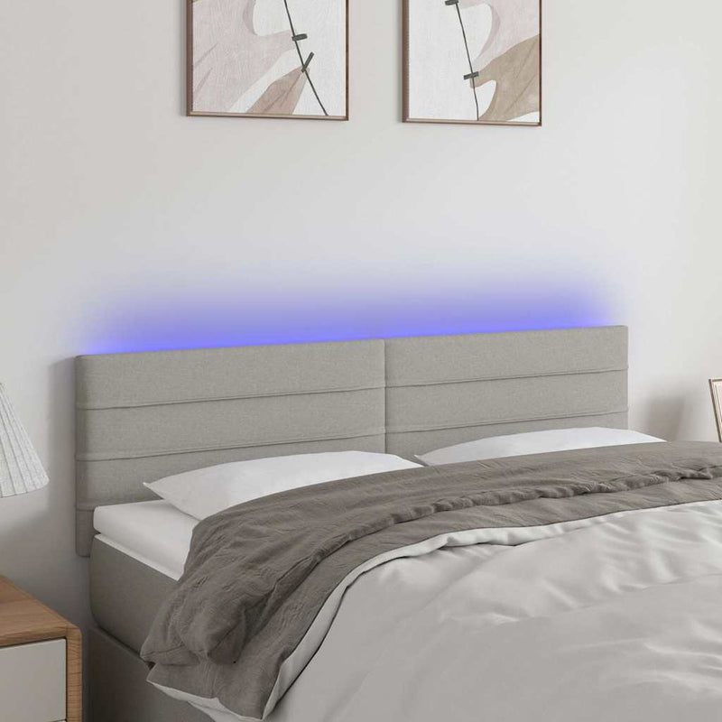 Tăblie de pat cu LED, gri deschis, 144x5x78/88 cm, textil