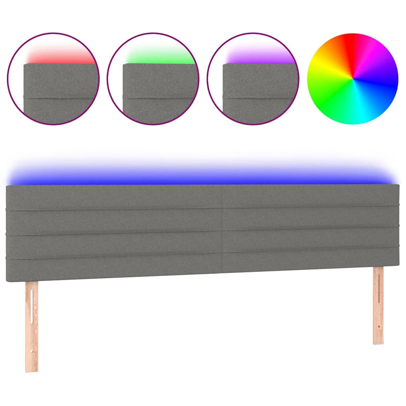 Tăblie de pat cu LED, gri închis, 160x5x78/88 cm, textil