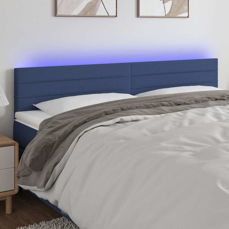 Tăblie de pat cu LED, albastru, 160x5x78/88 cm, textil