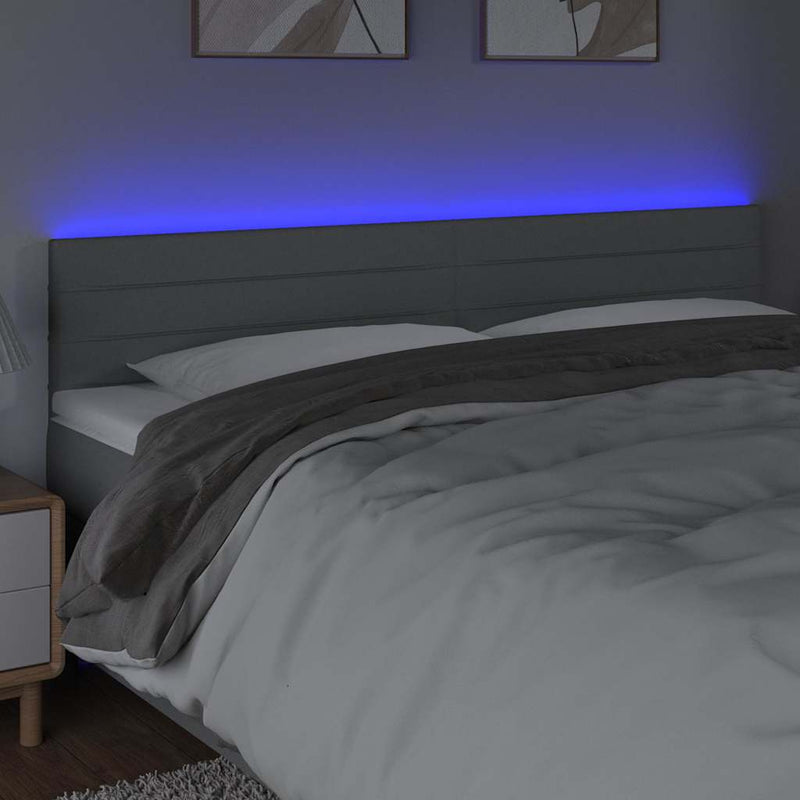Tăblie de pat cu LED, gri deschis, 180x5x78/88 cm, textil
