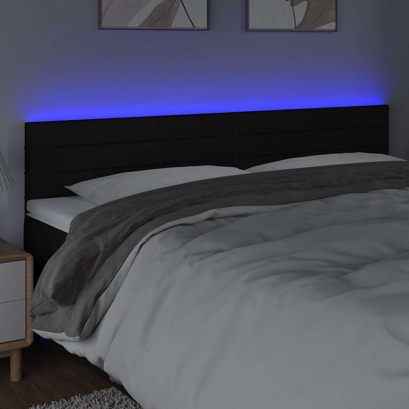 Tăblie de pat cu LED, negru, 200x5x78/88 cm, textil