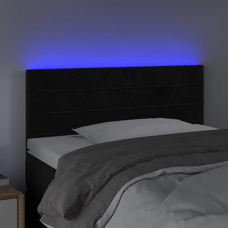 Tăblie de pat cu LED, negru, 90x5x78/88 cm, catifea