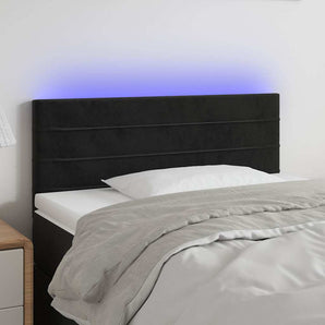 Tăblie de pat cu LED, negru, 90x5x78/88 cm, catifea