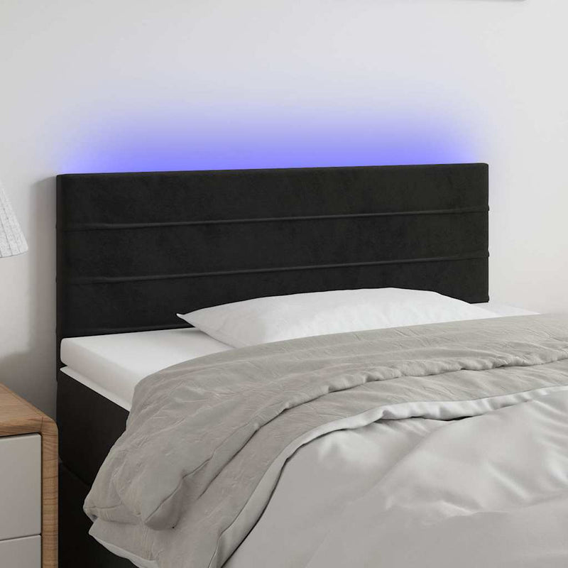 Tăblie de pat cu LED, negru, 90x5x78/88 cm, catifea