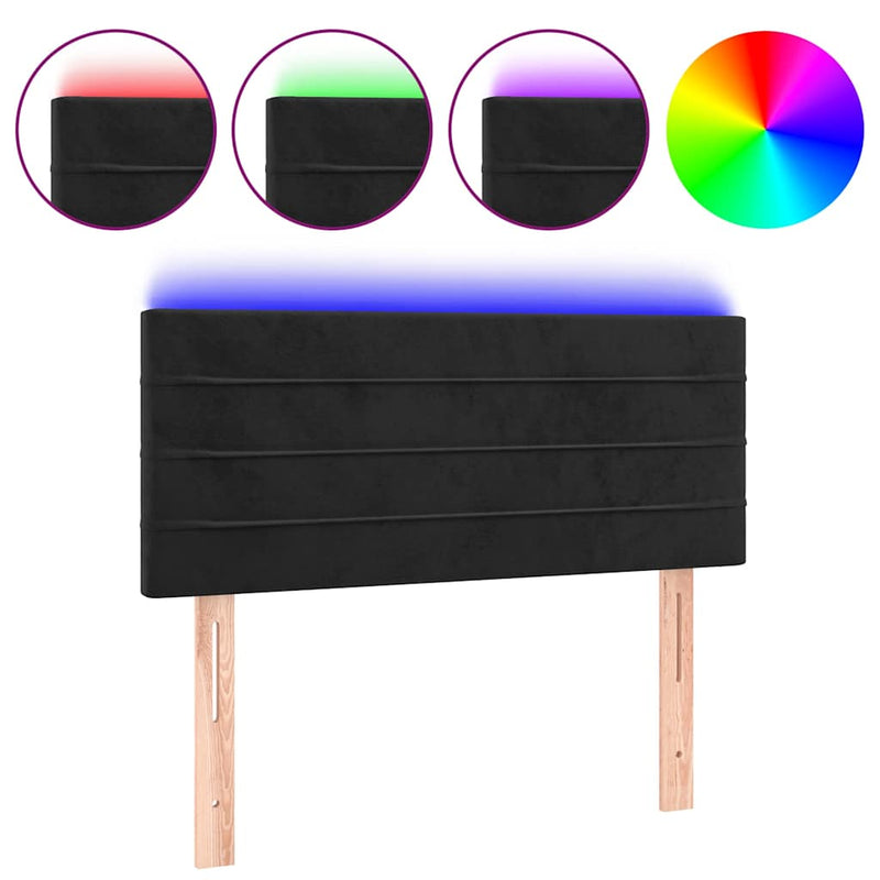 Tăblie de pat cu LED, negru, 100x5x78/88 cm, catifea