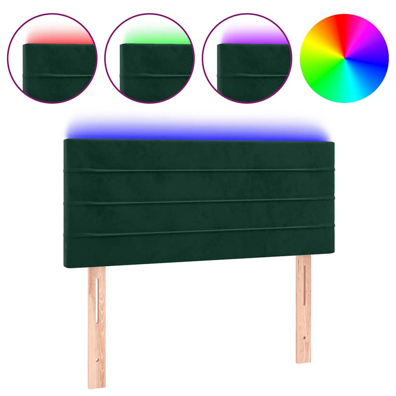 Tăblie de pat cu LED, verde închis, 100x5x78/88 cm, catifea