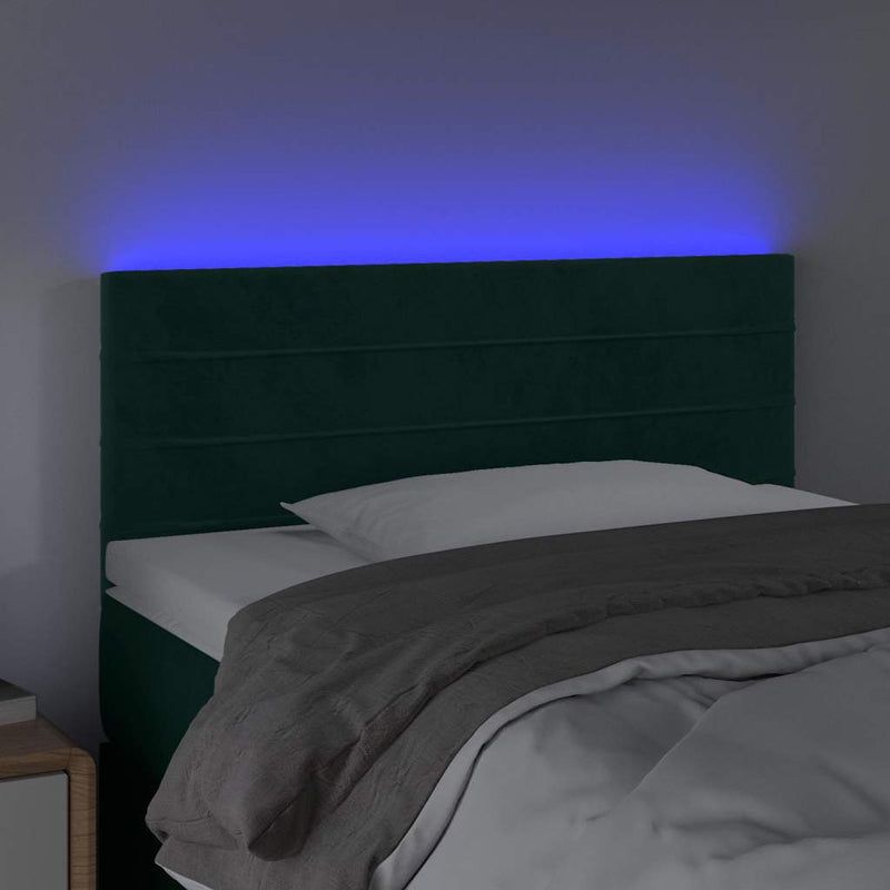 Tăblie de pat cu LED, verde închis, 100x5x78/88 cm, catifea