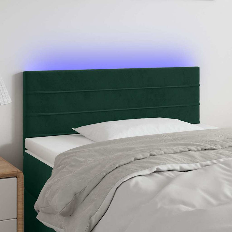 Tăblie de pat cu LED, verde închis, 100x5x78/88 cm, catifea