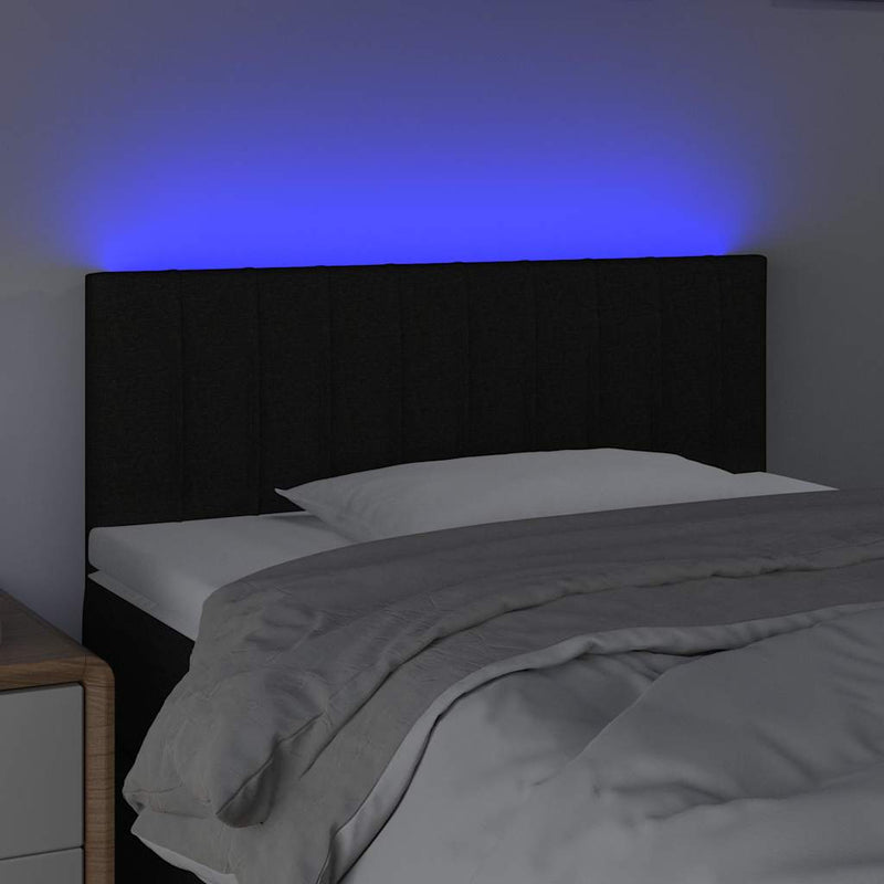 Tăblie de pat cu LED, negru, 90x5x78/88 cm, textil