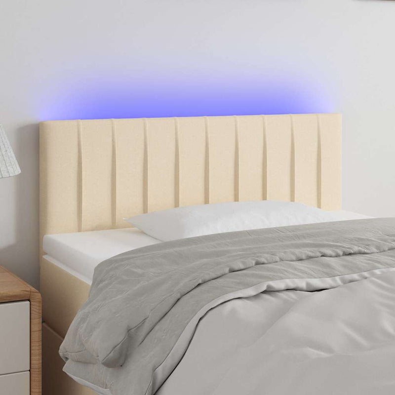 Tăblie de pat cu LED, crem, 90x5x78/88 cm, textil