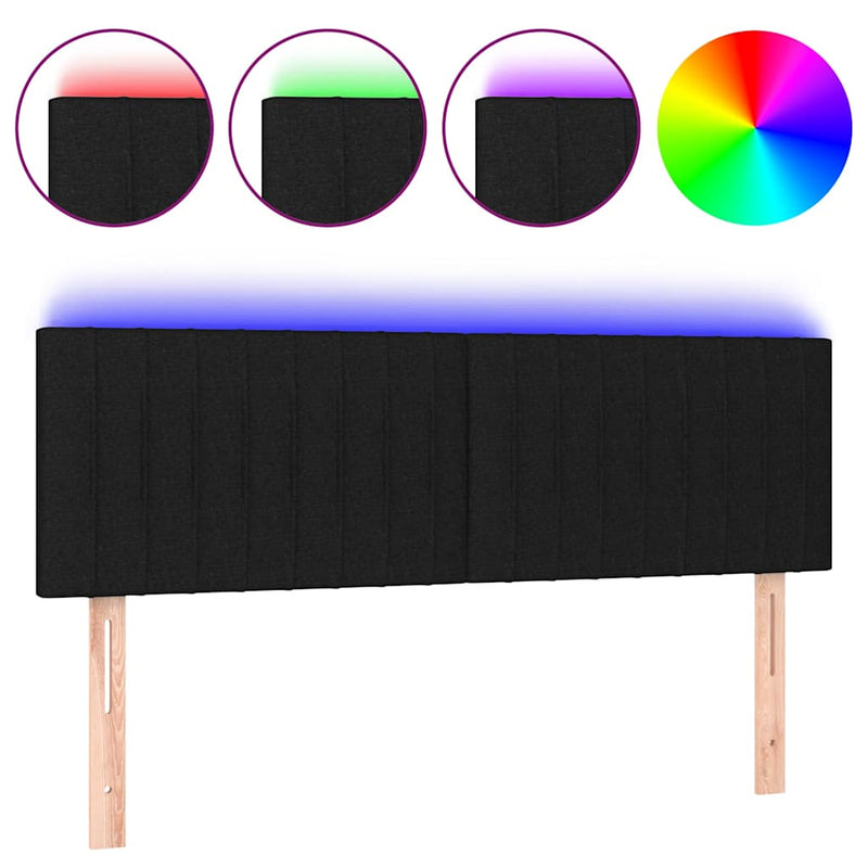 Tăblie de pat cu LED, negru, 144x5x78/88 cm, textil