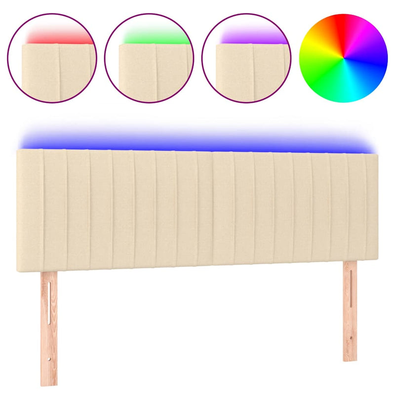 Tăblie de pat cu LED, crem, 144x5x78/88 cm, textil