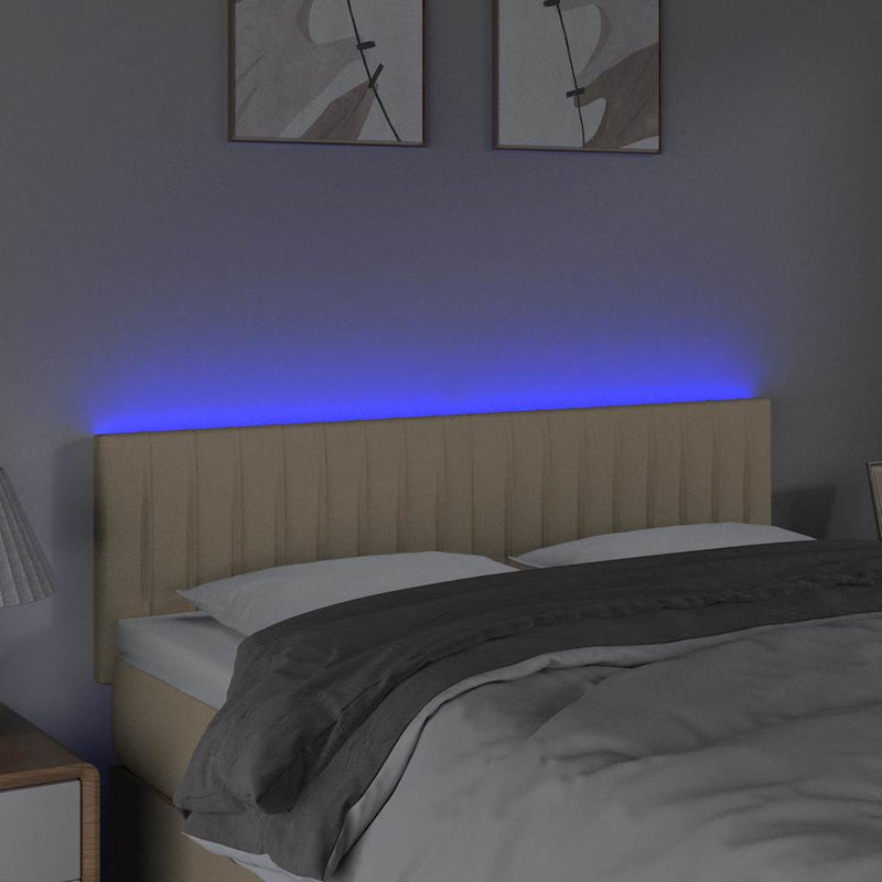 Tăblie de pat cu LED, crem, 144x5x78/88 cm, textil