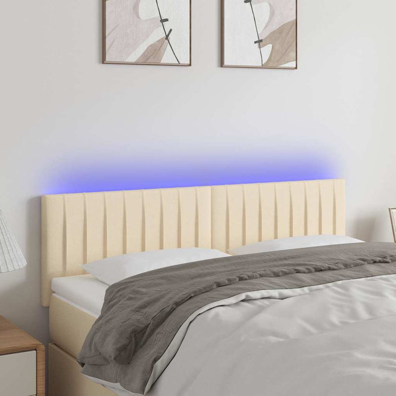 Tăblie de pat cu LED, crem, 144x5x78/88 cm, textil
