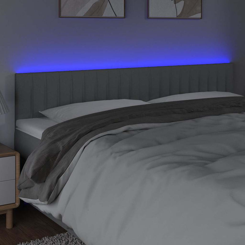 Tăblie de pat cu LED, gri deschis, 160x5x78/88 cm, textil