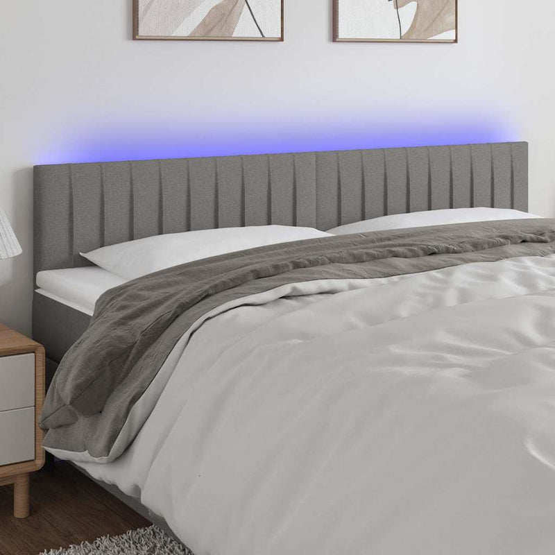 Tăblie de pat cu LED, gri închis, 160x5x78/88 cm, textil