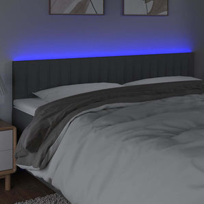 Tăblie de pat cu LED, gri închis, 180x5x78/88 cm, textil