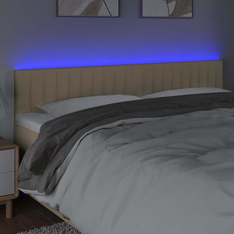 Tăblie de pat cu LED, crem, 180x5x78/88 cm, textil