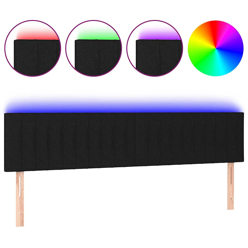 Tăblie de pat cu LED, negru, 200x5x78/88 cm, textil