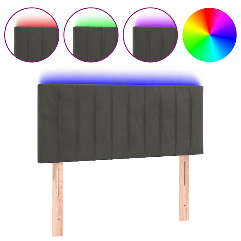 Tăblie de pat cu LED, gri închis, 80x5x78/88 cm, catifea