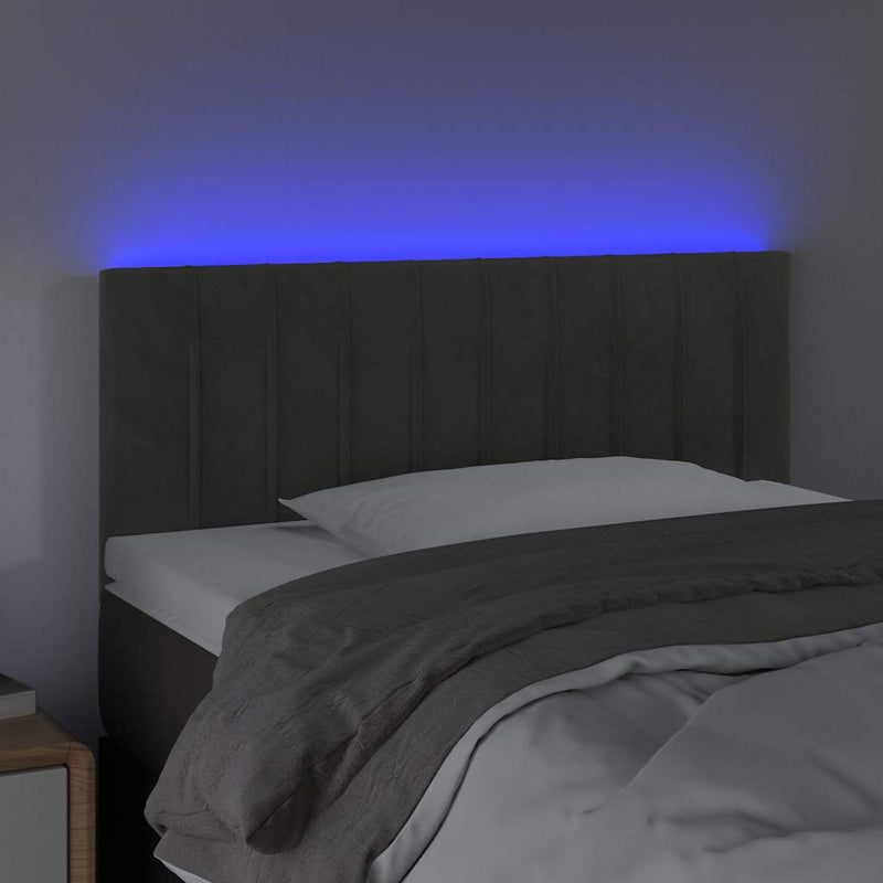 Tăblie de pat cu LED, gri închis, 80x5x78/88 cm, catifea