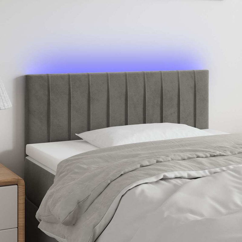 Tăblie de pat cu LED, gri deschis, 90x5x78/88 cm, catifea