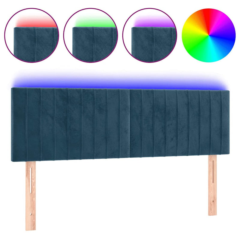 Tăblie de pat cu LED, albastru închis, 144x5x78/88 cm, catifea