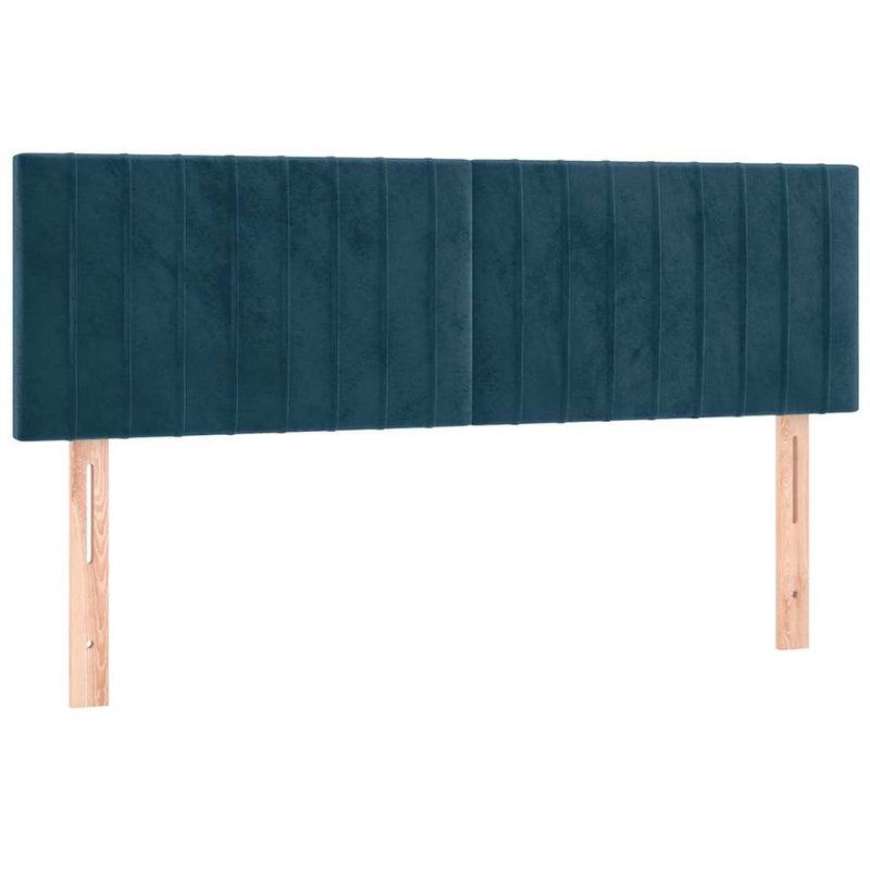 Tăblie de pat cu LED, albastru închis, 144x5x78/88 cm, catifea