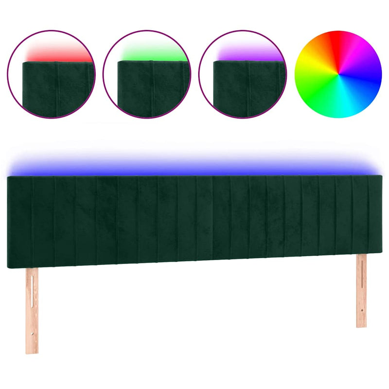 Tăblie de pat cu LED, verde închis, 160x5x78/88 cm, catifea