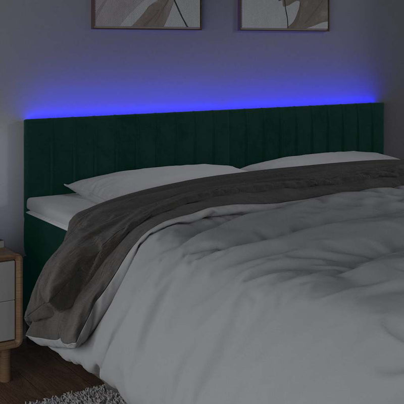 Tăblie de pat cu LED, verde închis, 160x5x78/88 cm, catifea