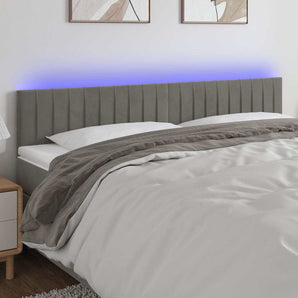 Tăblie de pat cu LED, gri deschis, 180x5x78/88 cm, catifea