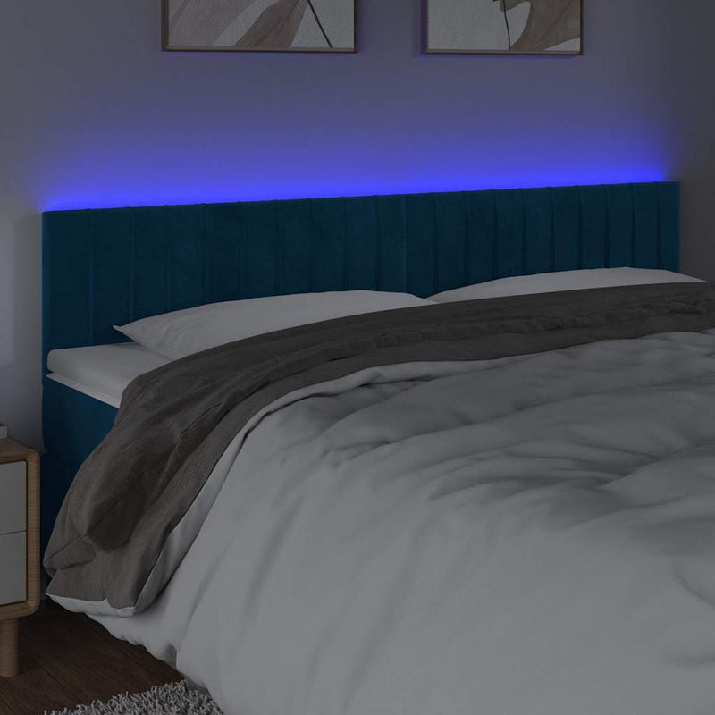 Tăblie de pat cu LED, albastru închis, 180x5x78/88 cm, catifea