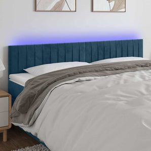 Tăblie de pat cu LED, albastru închis, 180x5x78/88 cm, catifea