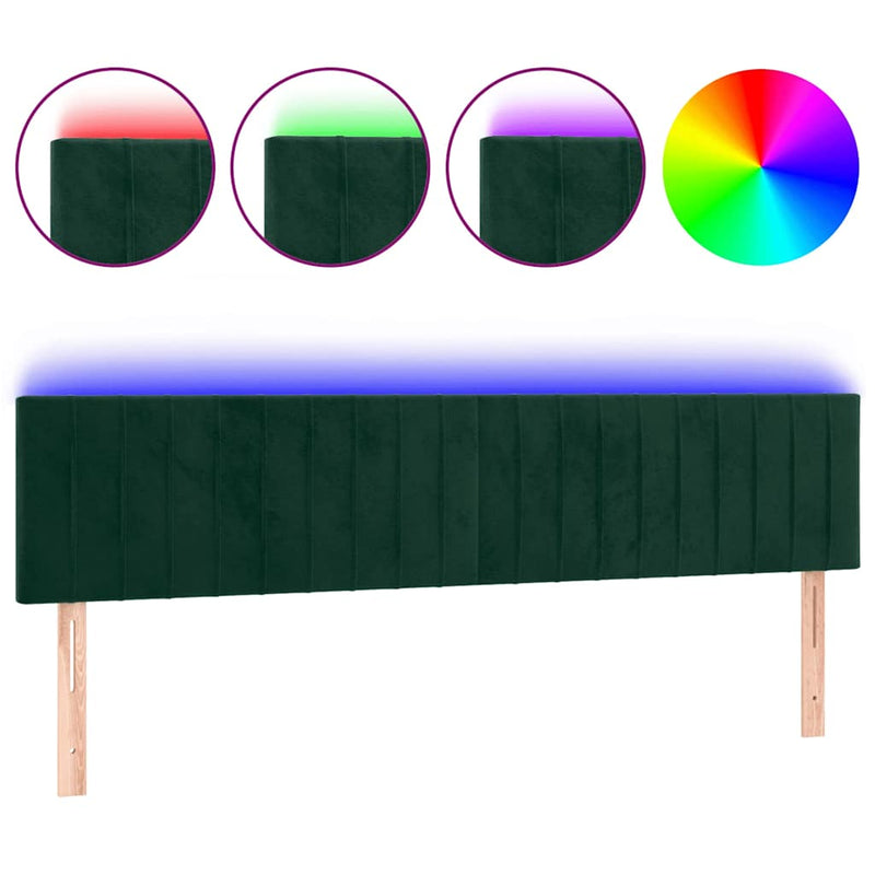 Tăblie de pat cu LED, verde închis, 200x5x78/88 cm, catifea