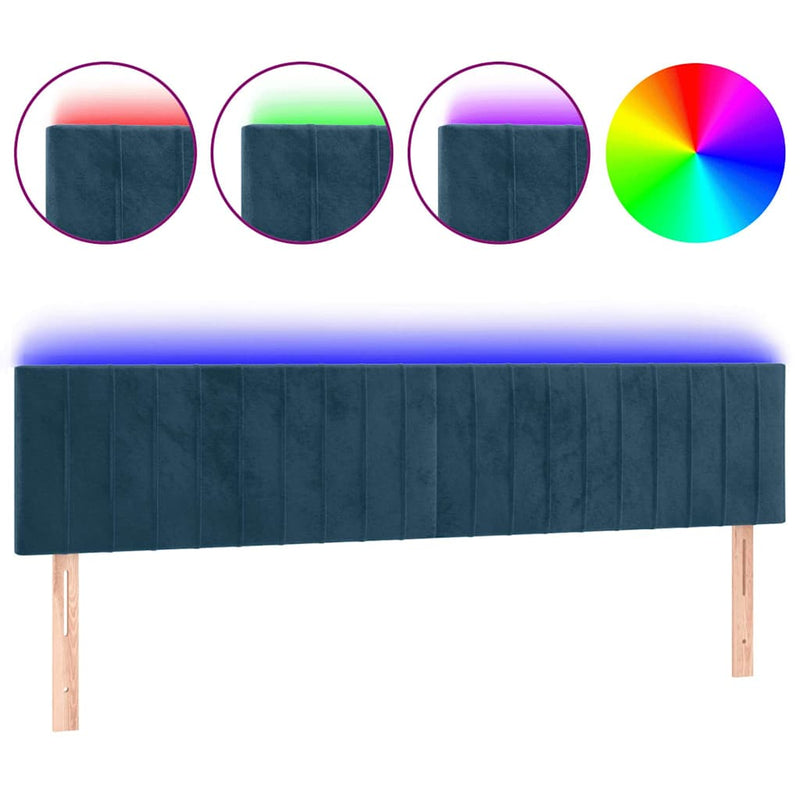 Tăblie de pat cu LED, albastru închis, 200x5x78/88 cm, catifea