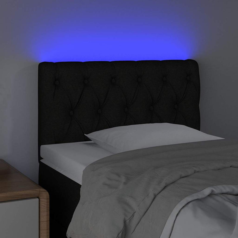 Tăblie de pat cu LED, negru, 80x7x78/88 cm, textil