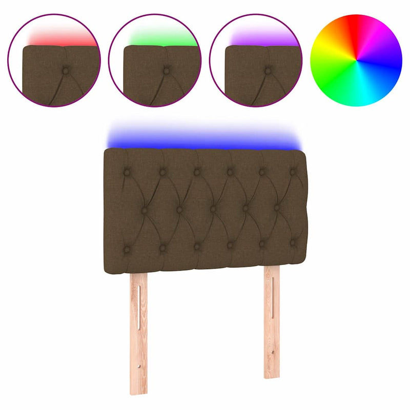 Tăblie de pat cu LED, maro închis, 80x7x78/88 cm, textil