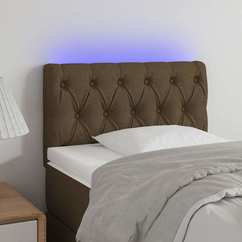 Tăblie de pat cu LED, maro închis, 80x7x78/88 cm, textil