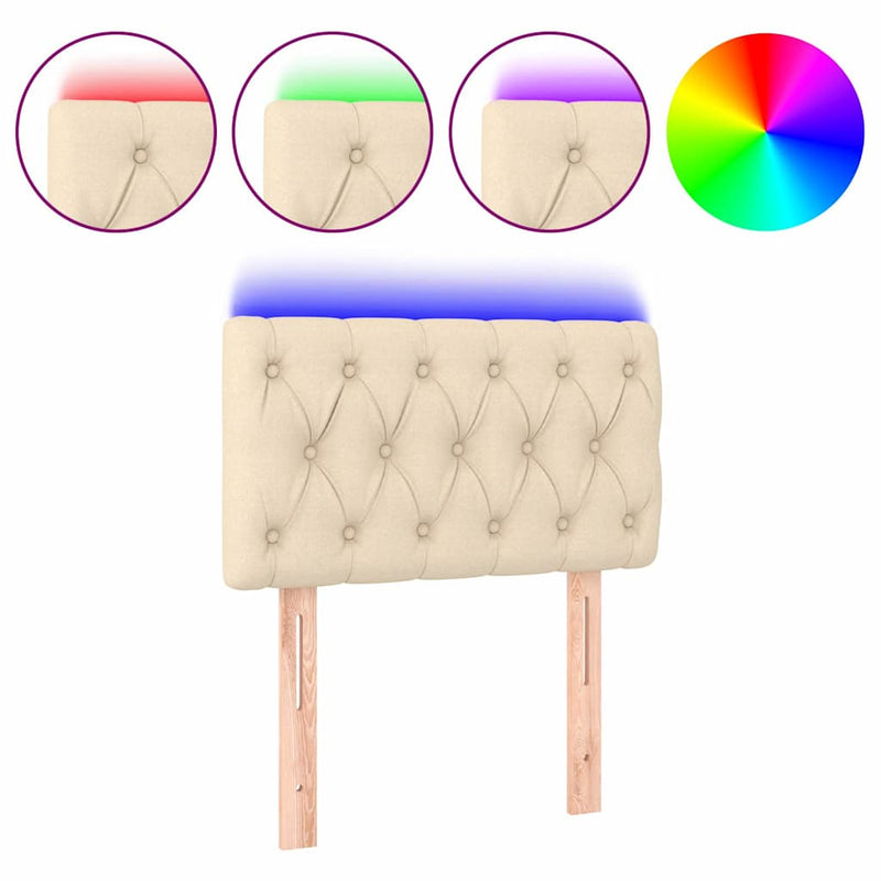 Tăblie de pat cu LED, crem, 80x7x78/88 cm, textil