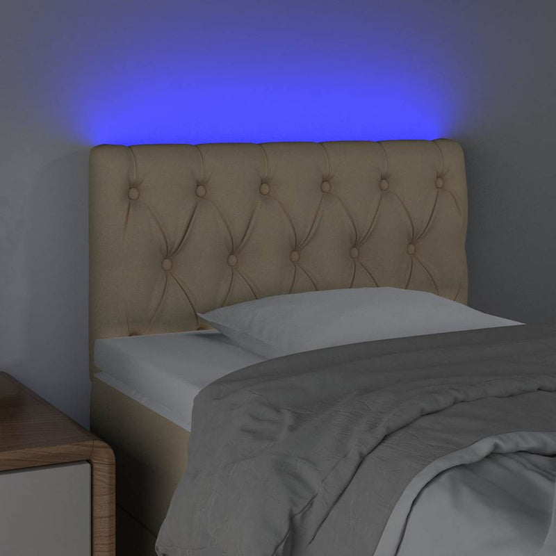 Tăblie de pat cu LED, crem, 80x7x78/88 cm, textil