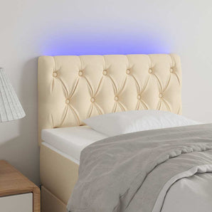 Tăblie de pat cu LED, crem, 80x7x78/88 cm, textil