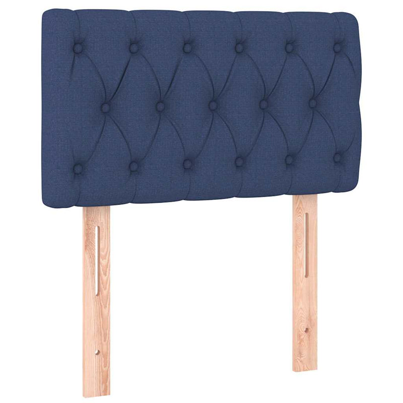 Tăblie de pat cu LED, albastru, 80x7x78/88 cm, textil