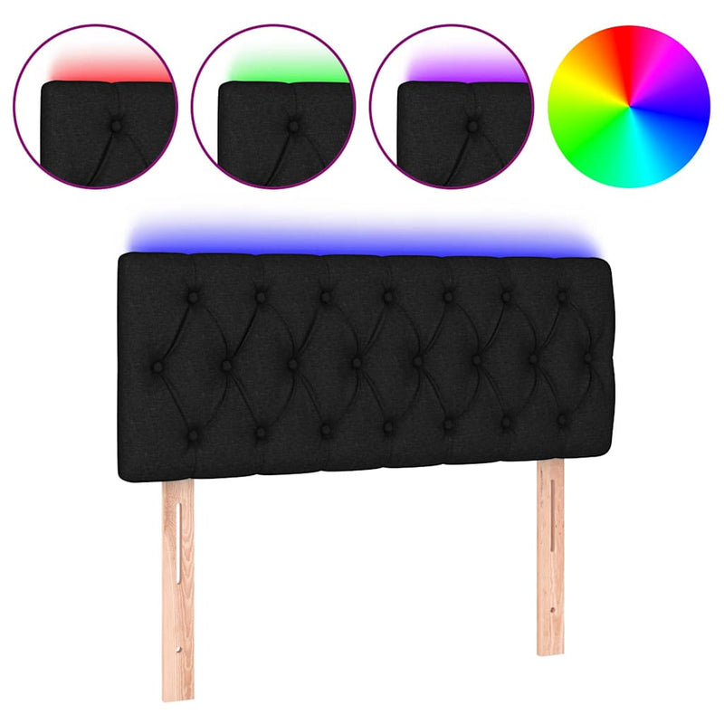 Tăblie de pat cu LED, negru, 90x7x78/88 cm, textil