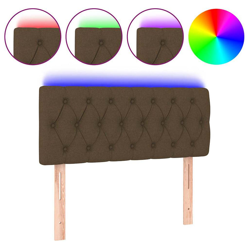 Tăblie de pat cu LED, maro închis, 90x7x78/88 cm, textil