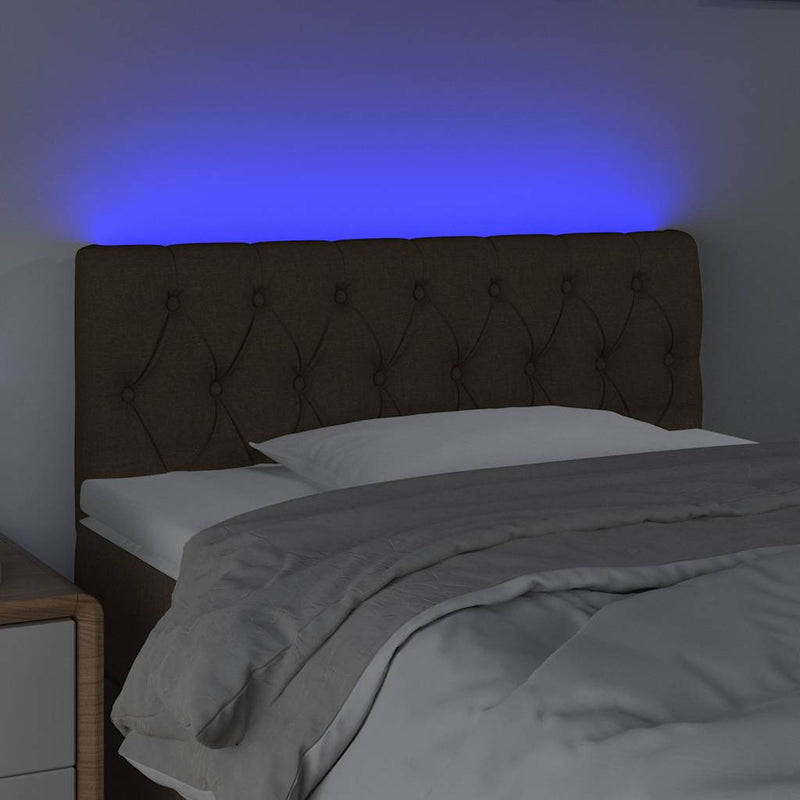 Tăblie de pat cu LED, maro închis, 90x7x78/88 cm, textil