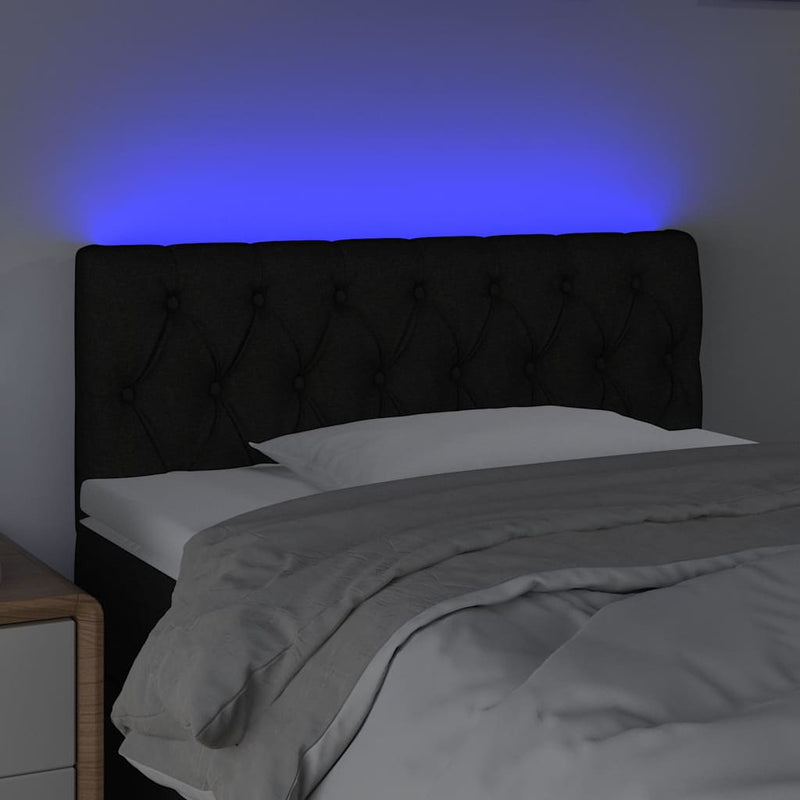 Tăblie de pat cu LED, negru, 100x7x78/88 cm, textil